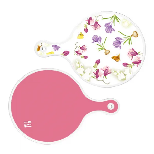 로엠디자인 원형 서빙 도마보드 로맨틱청자색floral 2p세트, 로맨틱청자색floral + 핑크, 1세트