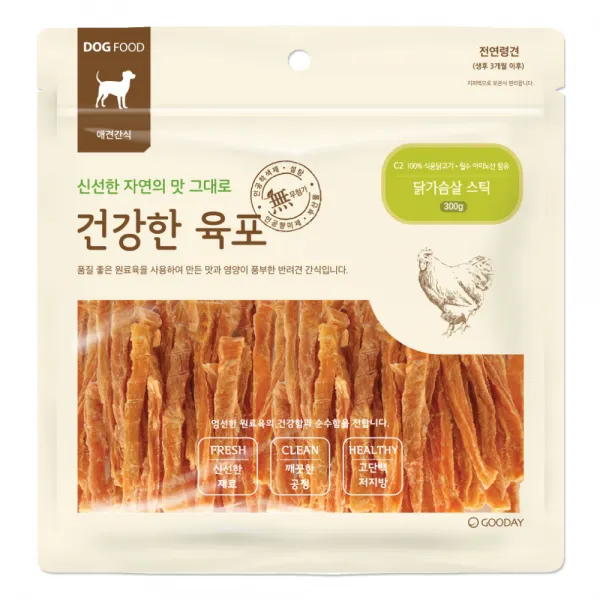 굿데이 건강한육포 반려견간식 대용량 300g, 닭가슴살 스틱, 1개