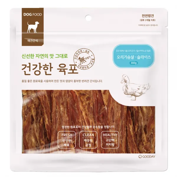 굿데이 건강한육포 반려견간식 대용량 300g, 오리가슴살 슬라이스, 1개