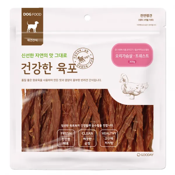 굿데이 건강한육포 반려견간식 대용량 300g, 오리가슴살 트위스트, 1개