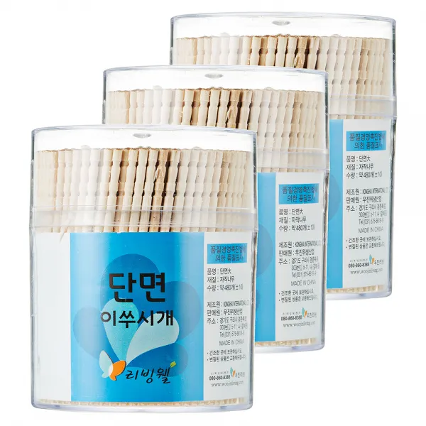 리빙웰 이쑤시개 단면 원통 大, 480개입, 3개