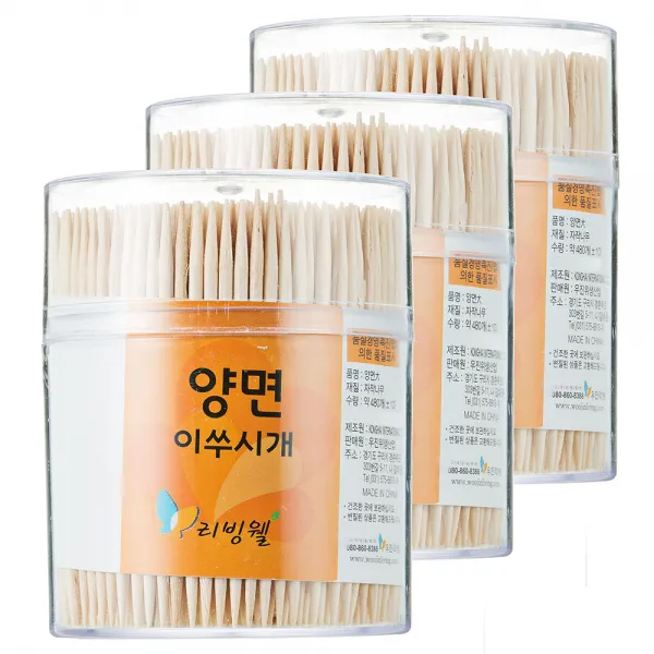 리빙웰 이쑤시개 양면 원통 大, 480개입, 3개