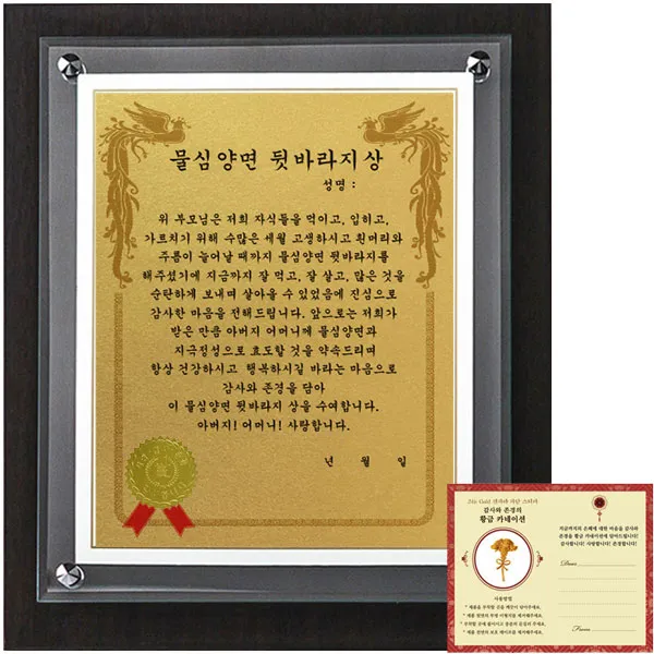 럭키심볼 고급귀족 감사패 8G 물심양면 뒷바라지상 + 24K 골드 카네이션 전자파 스티커