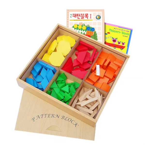 가베가족 원목 패턴블록 112p + 패턴블록 교재 1단계, 빨, 주, 노, 초, 파, 원목색