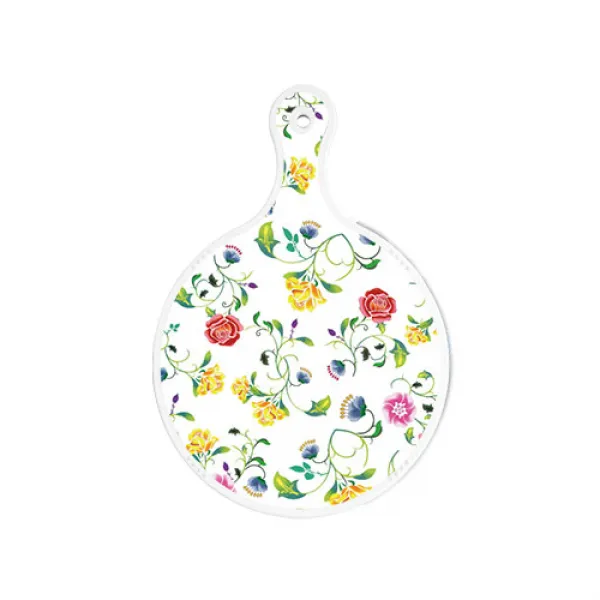 로엠디자인 양면 원형 서빙 도마 보드 로망슬림장미, 감색나무라인, 1개