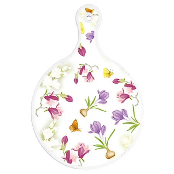 로엠디자인 양면 원형 서빙도마 보드 로맨틱청자색 floral, 감색나무라인, 1개