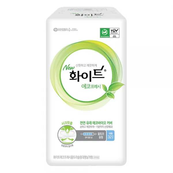 화이트 에코프레시 울트라슬림 대형 생리대 날개형, 32개입, 1팩