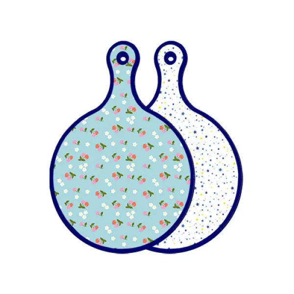 로엠디자인 블루에디션 양면 원형 서빙 도마 천청색체리, 블루별, 1개