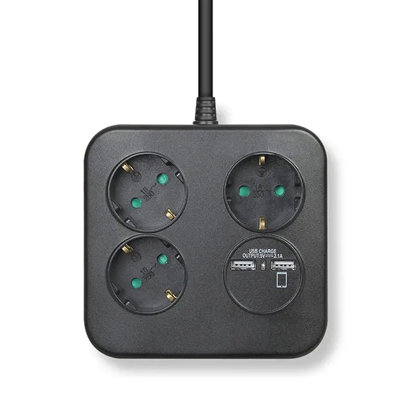 러그 3구 2포트 USB 멀티탭, LUG-KSB-03U-1.0(B), 블랙