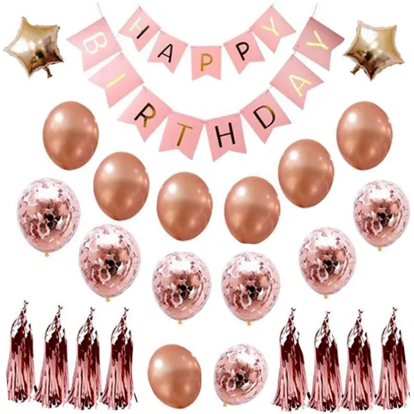 마켓감성 골드풍선 고급 생일파티세트 26p, 타입3