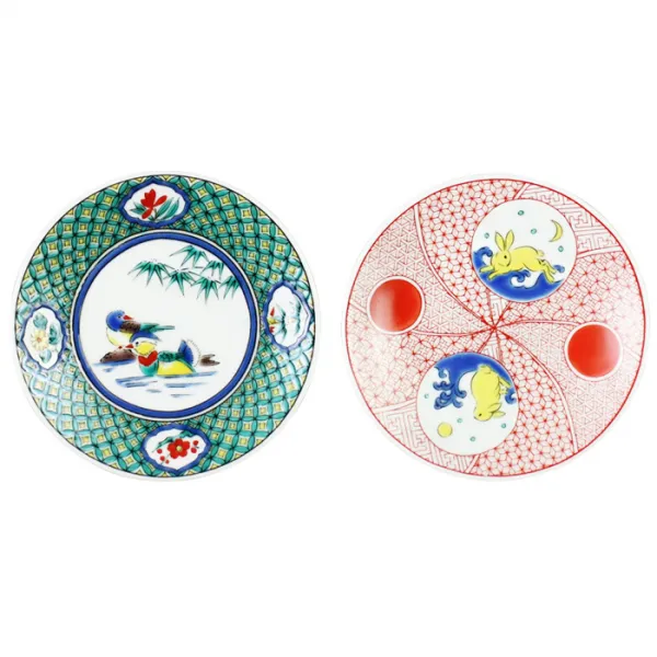 구타니야키 운수 접시 9.5cm x 2p, 1세트, 접시 원앙새 + 토끼