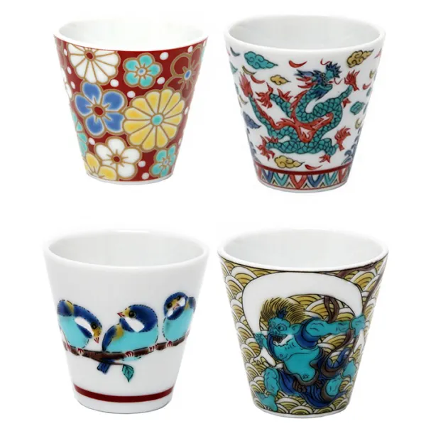 구타니야키 운수 술잔 70ml x 4p, 곤줄박이, 풍신뇌신, 매국, 오색룡, 1세트