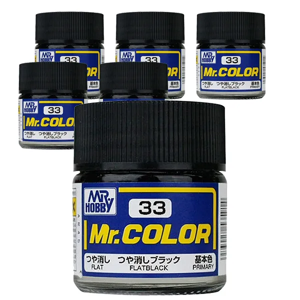 GSI 군제 락카병 프라모델 도료 C-033 6개입, 플랫 블랙(무광), 10ml