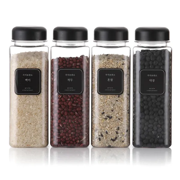 비프로젝트 곡식보관소 사각 보관용기 600ml x 4p + 셀프스티커 16종, 600ml, 1세트