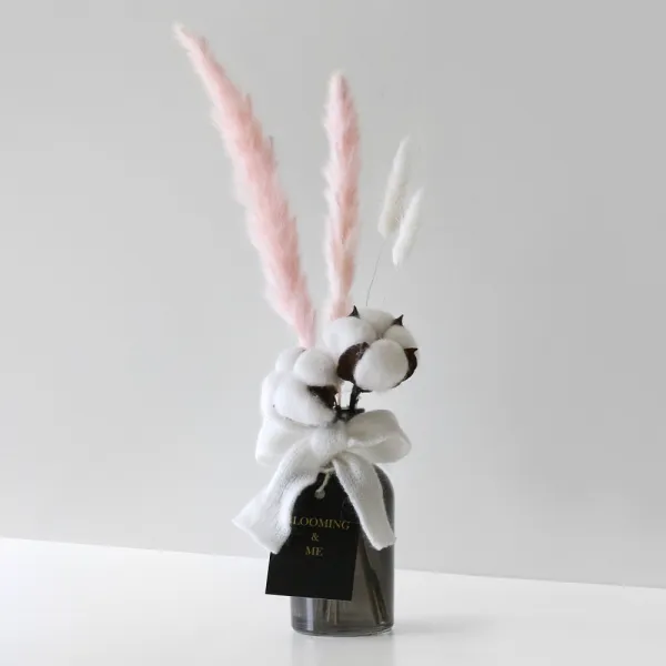 블루밍앤미 클라라 팜파스&목화 유리병 세트 팜파스 핑크 유리병 블랙 