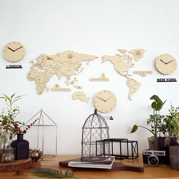 다니우드 실크로드 세계지도 벽시계 소 Black + White