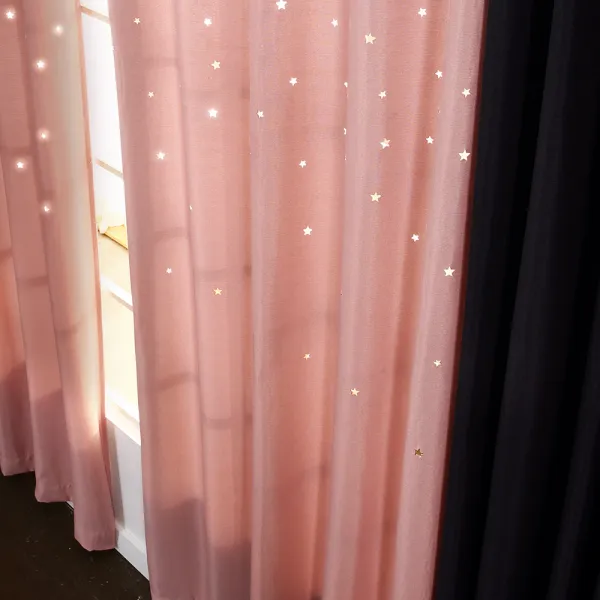 네추럴 린넨필 트윙클 펀칭 암막커튼 블라썸 핑크