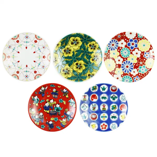 구타니야키 운수 접시 9.5cm x 5p Set, 1세트, 접시(영락문 + 해바라기 + 매국 + 목미 + 보문)