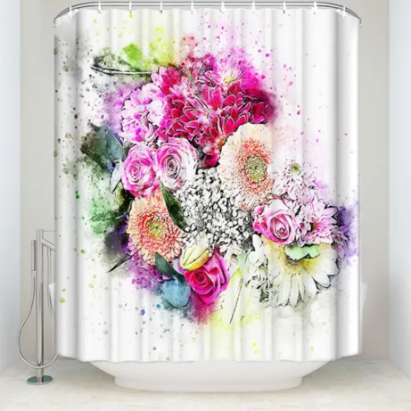 슈퍼식스 감각적인 수채화 일러스트 샤워 커튼 L-0851 137 x 198 cm, 1개
