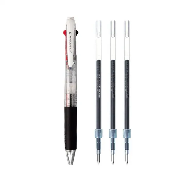 유니 미쯔비시 제트스트림 3색 볼펜 0.7mm + 전용리필심 블랙 0.7mm 3p 세트, 투명, 1세트