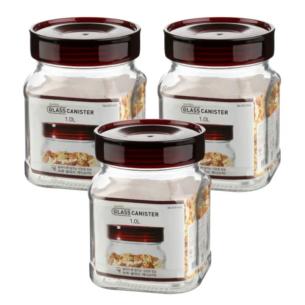 아이에코리아 사각유리 저장용기 1.0l 3개입 단품