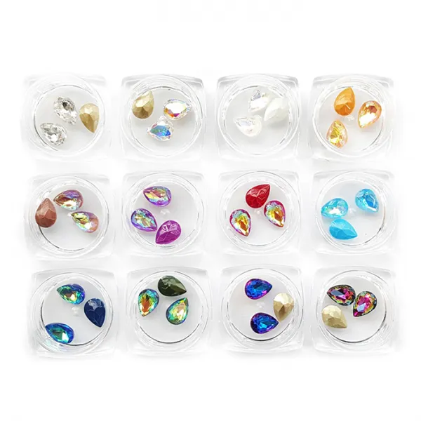 퍼니네일 글라스 컬러 왕스톤 파츠 물방울 7 x 10 mm 12종 세트, 혼합 색상, 1세트
