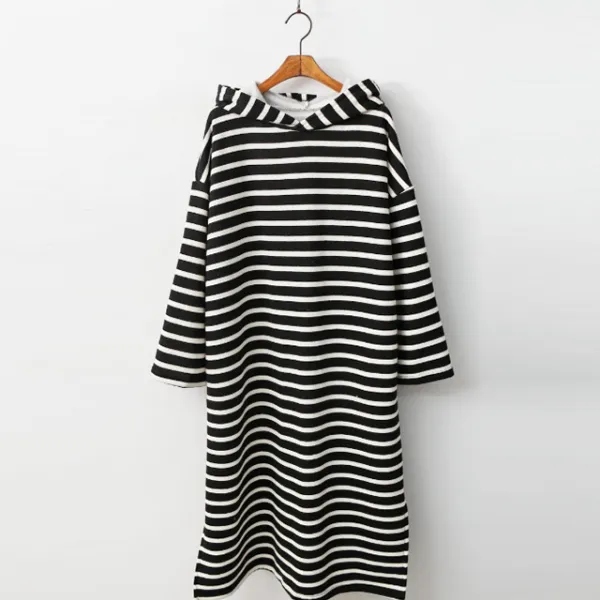 보리맘 기모 스트라이프후드 임산부 원피스 Y00 블랙