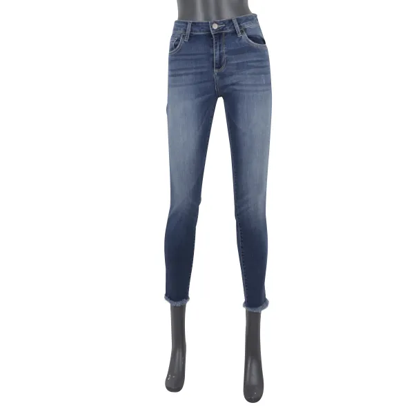 라첼로 여성용 스키니 핏 밑단 커팅 진 청바지