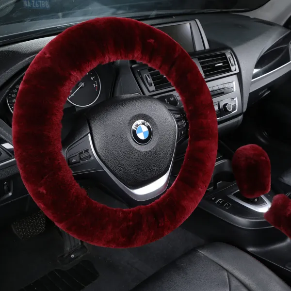 퀸라이프 천연 양모 핸들커버 + 기어커버 양돌이세트 레드와인