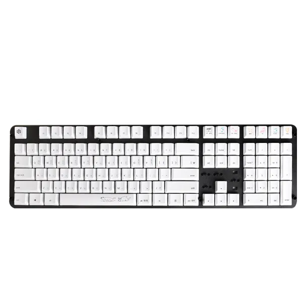 씽크웨이 CROAD X58 PBT 염료승화냥 고양이 키캡 유선키보드, 단일 상품, ALL WHITE