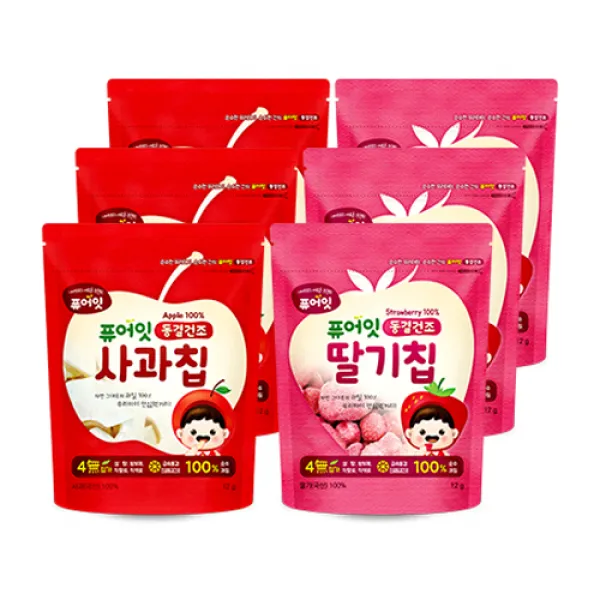 퓨어잇 내이브로 사과칩 12g X 3p + 딸기칩 12g X 3p 사과맛 딸기맛 1세트