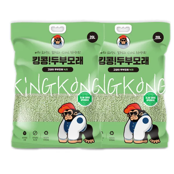 킹콩팩 응고형 고양이 두부모래 슬림입자 녹차향 20l 2개입