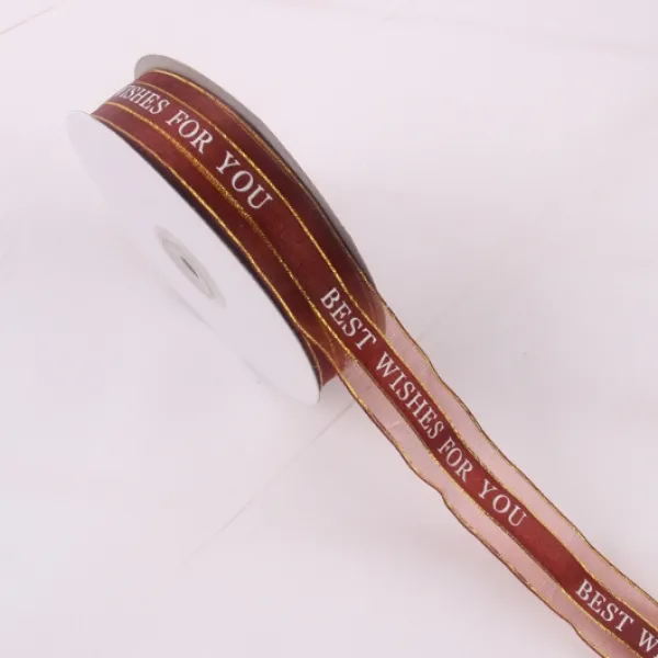 지이피 영어레터링 반투명 원사 선물리본 45m x 25mm, 갈색, 1개