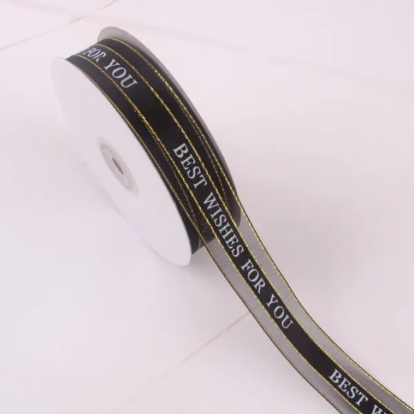 지이피 영어레터링 반투명 원사 선물리본 45m x 25mm, 검정, 1개
