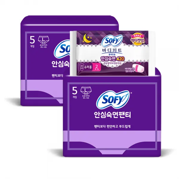 쏘피 안심숙면 L 생리대 팬티형 5p x 2팩 + 바디피트 볼록 슈퍼롱 2p, 1세트