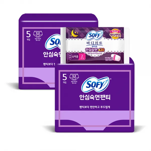 쏘피 안심숙면 M 생리대 팬티형 5p x 2팩 + 바디피트 볼록 슈퍼롱 2p, 1세트