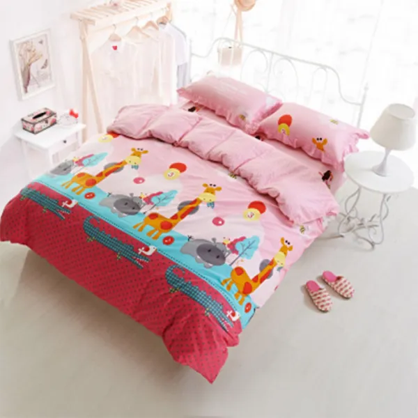 Jb 동물그림 이불커버 기린핑크