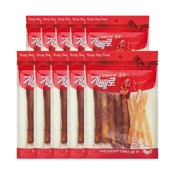 개빼로 콜라보 강아지 껌 6p 70g 치킨 + 가죽껌 혼합맛 10개