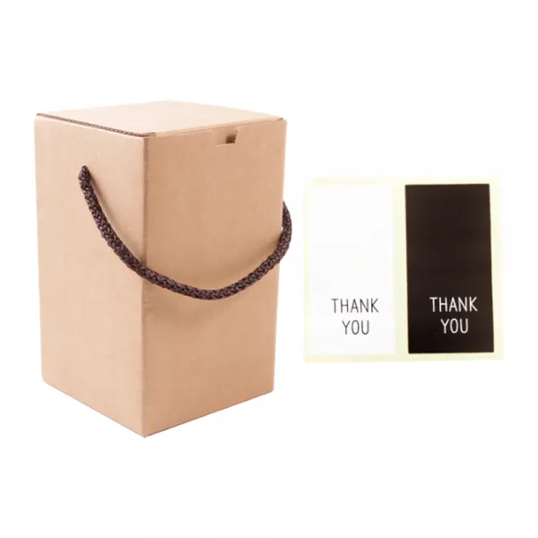 봄91 끈손잡이 골판지 사각상자 32호 7.5 x 7.5 x 12 cm + BOM 땡큐 세로형 마감스티커 흰색 12p + 검은색 12p, 혼합 색상, 1세트