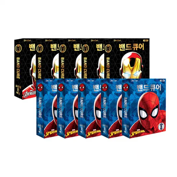 마블 밴드큐어 일회용밴드 아이언맨 5p + 스파이더맨 5p, 1세트