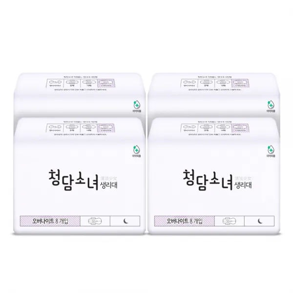 청담소녀 오버나이트 생리대 날개형, 8개입, 4팩