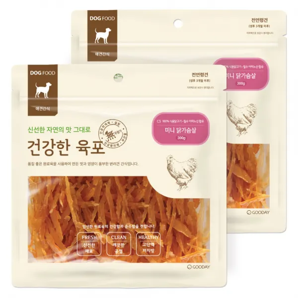 굿데이 건강한육포 반려견 간식, 미니 닭가슴살 맛, 2개입