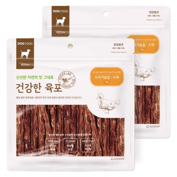 굿데이 건강한육포 반려견 간식, 오리가슴살 스틱 맛, 2개입