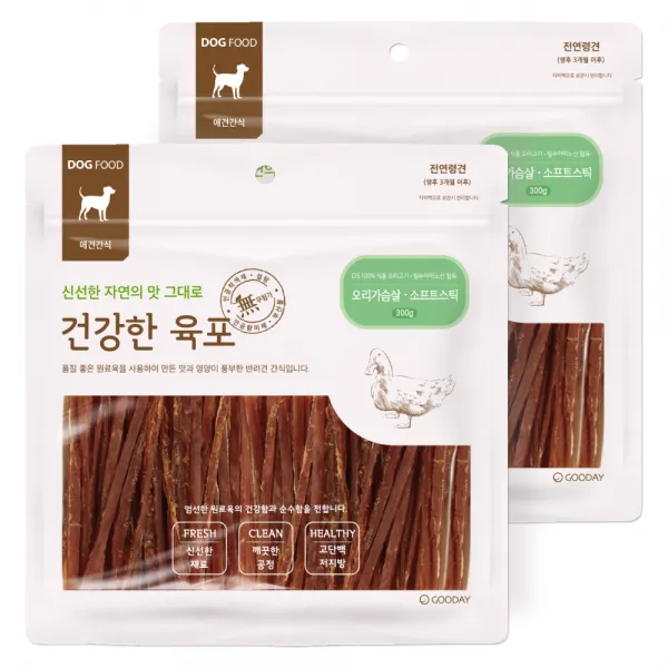 굿데이 건강한육포 반려견 간식, 오리가슴살 소프트스틱 맛, 2개입