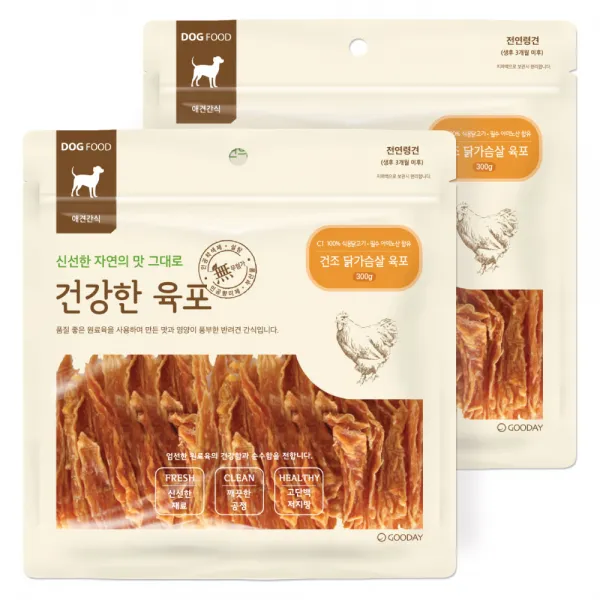 굿데이 건강한육포 반려견 간식, 건조 닭가슴살육포 맛, 2개입
