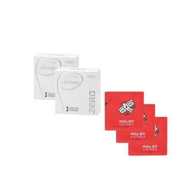 안셀 라이프스타일 제로핏 콘돔 3p x 2개 + 바르는생각 러브젤 2.5g x 3p, 1세트