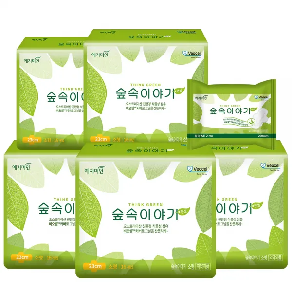 예지미인 숲속이야기 비오셀 소형 생리대 날개형 16p X 5팩 + 숲속이야기 중형 2p 1세트