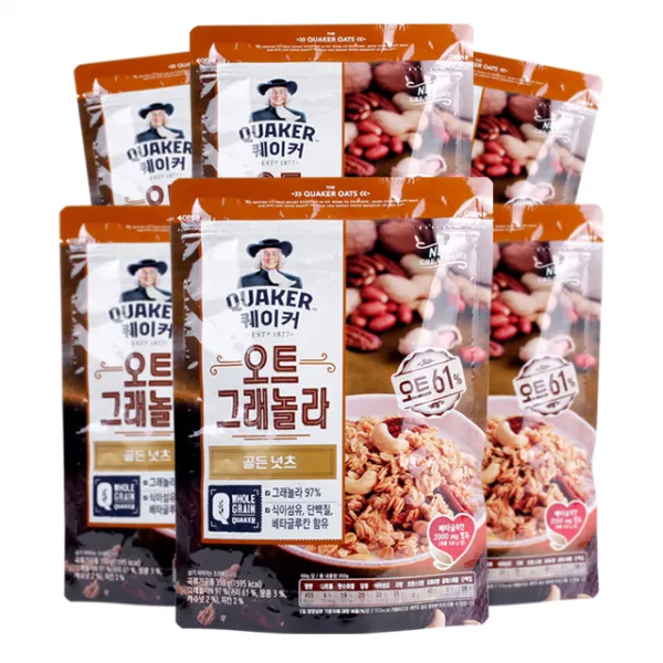 롯데제과 퀘이커 오트 그래놀라 시리얼 골든넛츠 350g 6개