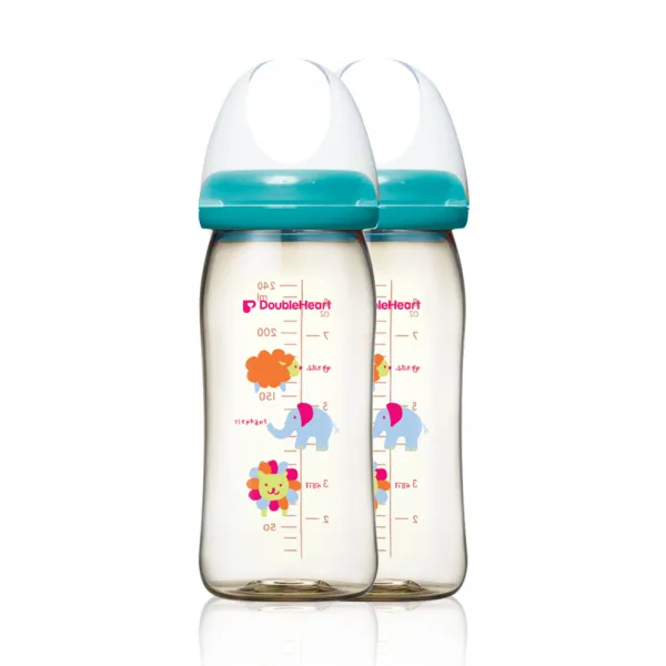 더블하트 소프트터치 모유실감 젖병 애니멀 240ml 트윈팩, 노꼭지, 투명