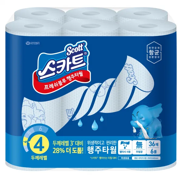 스카트 프레쉬블루 행주타월 두께레벨4 36매, 6롤, 1개